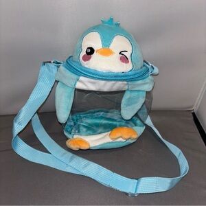 PinkSheep Penguin Blue plush Clear Bag, Zipper Adjustable Crossbody Strap